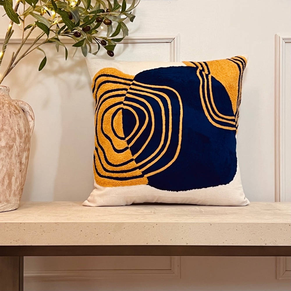 Blue Mustard Yellow Multi Color Pillow Cover|| Boho Textured Pillow Cover